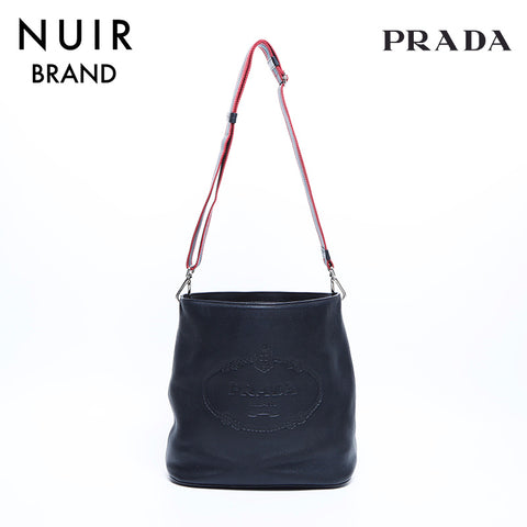 Prada徽标皮革肩带黑色WS7818