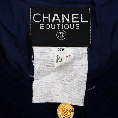 Chanel No collar Size:38 Jacket Blue WS7829