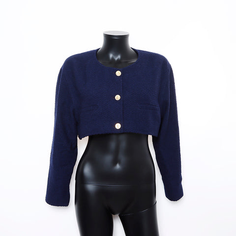 Chanel No collar Size:38 Jacket Blue WS7829