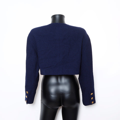 Chanel No collar Size:38 Jacket Blue WS7829
