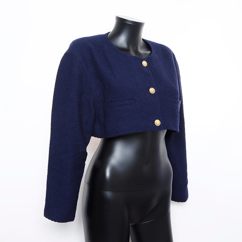 Chanel No collar Size:38 Jacket Blue WS7829
