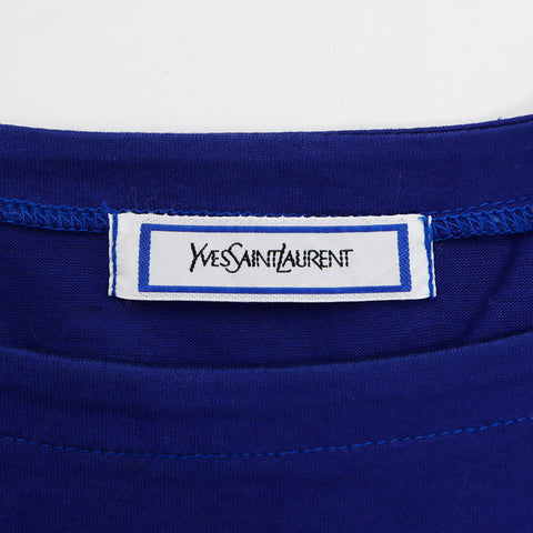 イヴ・サンローラン YVES SAINT LAURENT サイズ:M ラインストーン YSL ロゴ 半袖Ｔシャツ ブルー WS7832