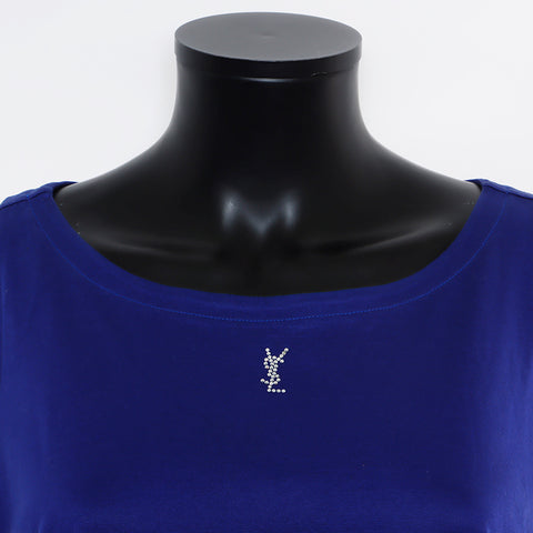Yves Saint Laurent Yves Saint Laurent尺寸：M Rhinestone YSL徽标短袖T恤蓝色WS7832
