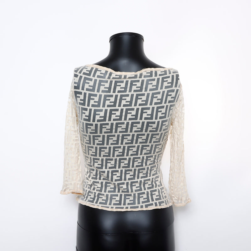 FENDI Size: 36 Zucca See-through Short Sleeve Shirt Beige WS7843
