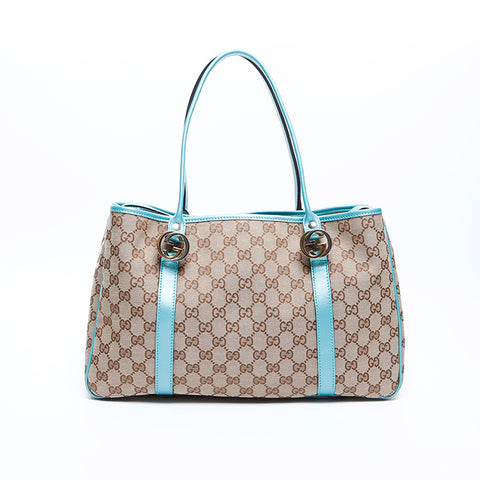 グッチ GUCCI GGキャンバス ターコイズ ショルダーバッグ ベージュ WS7850