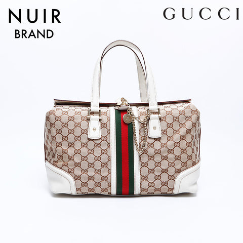 グッチ GUCCI GG キャンバス シェリーライン ホワイト ハンドバッグ ベージュ WS7855
