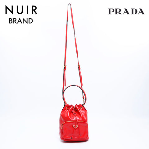 Prada Duet皮革桶袋肩带红色WS7857
