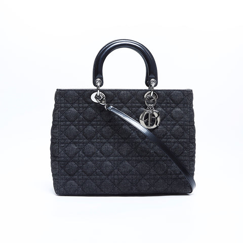 Christian Dior Lady Dior 2way Canvas Denim Handbag black WS7859