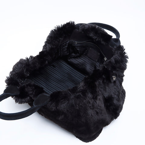 Prada Canapa fur手提袋黑色WS7874