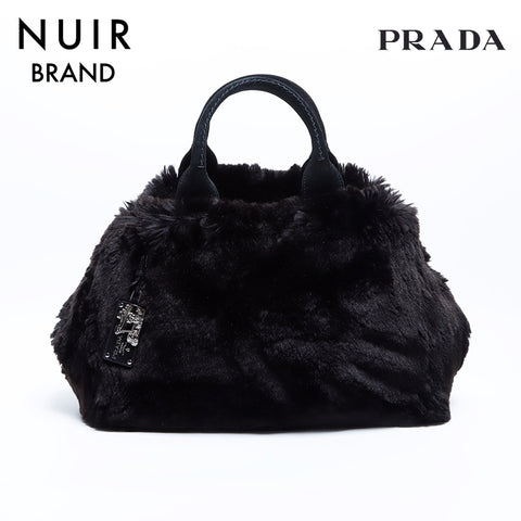 Prada Canapa fur手提袋黑色WS7874
