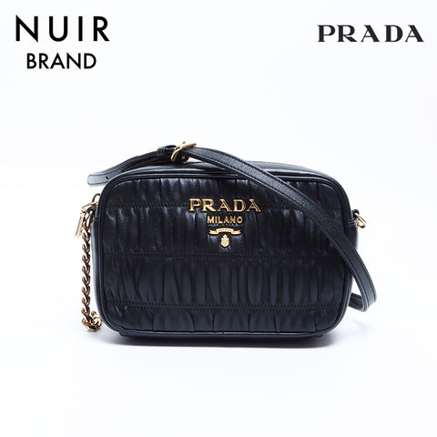 Prada Matelasse连锁皮革肩带黑色WS7887