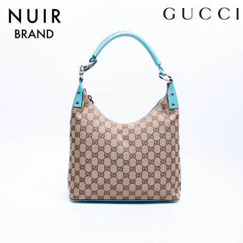 Gucci New Jackie Silver Hardware Shoulder Bag Beige Blue WS7897