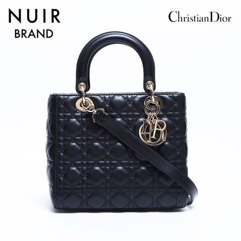 Christian Dior Lady Dior Silver Fittings 2-way Handbag Black WS7902