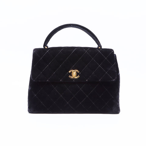 Chanel Coco Mark Matelasse Velour Kelly Type No. 4 Handbag Black WS7917