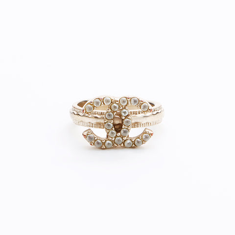 CHANEL COCO Mark Rhinestone A12P Ring gold WS7930