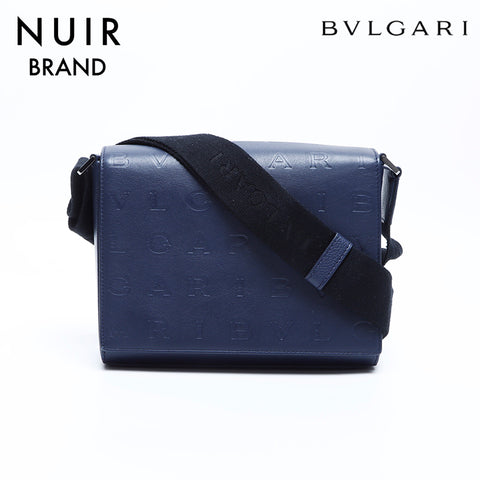 BVLGARI Leather Logo Shoulder Bag Navy WS7937