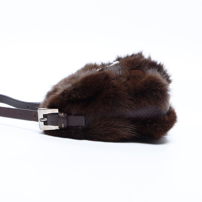 フェンディ FENDI ファー ミニマンマバケット ハンドバッグ ブラウン