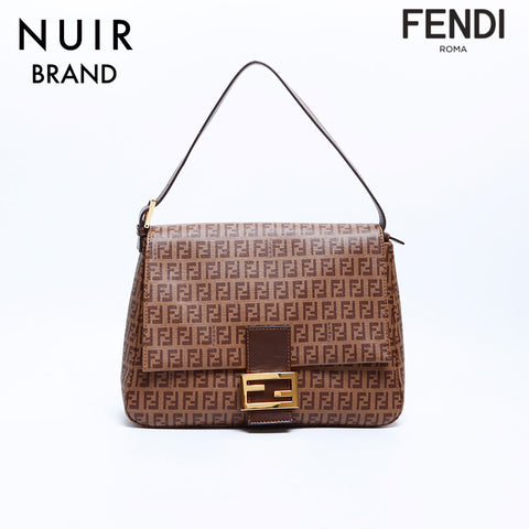 FENDI Zucchino Mamma Bucket PVC Shoulder Bag Brown WS7951