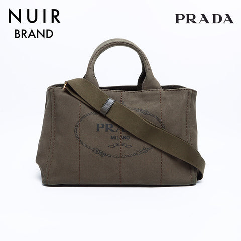 PRADA Canapa Canvas 2-way Handbag Khaki WS7953