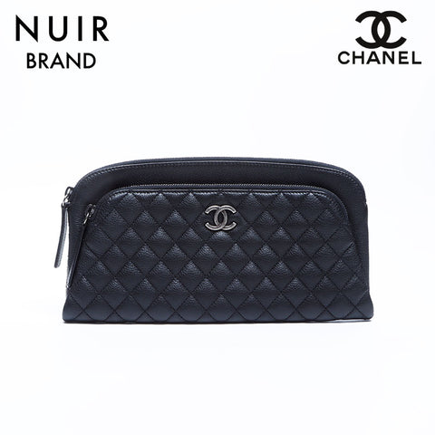 Chanel CHANEL Coco Mark Calf Leather Clutch No. 22 Handbag Black WS7955