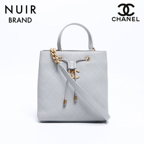 Chanel Coco Mark Caviar Drawstring Matelasse 2Way No. 27 Shoulder Bag Gray WS7957