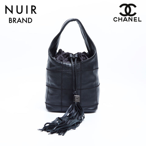 Chanel CHANEL Coco Mark Chocobar Drawstring Fringe No. 8 Handbag Black WS7959
