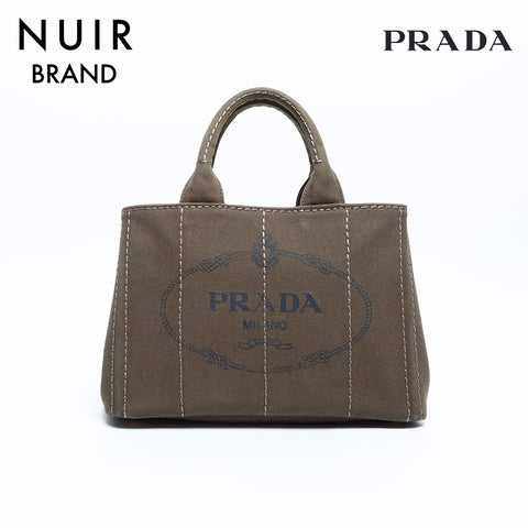PRADA Canapa Canvas Handbag Khaki WS7963