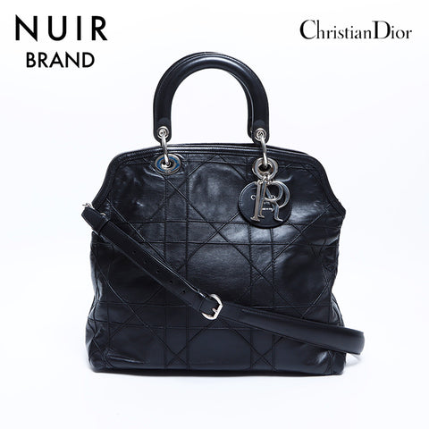 クリスチャンディオール Christian Dior カナージュ 2way シルバー金具 レザー ハンドバッグ ブラック WS7972