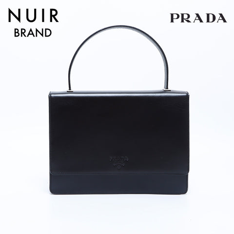 PRADA Leather Logo Handbag Black WS7973