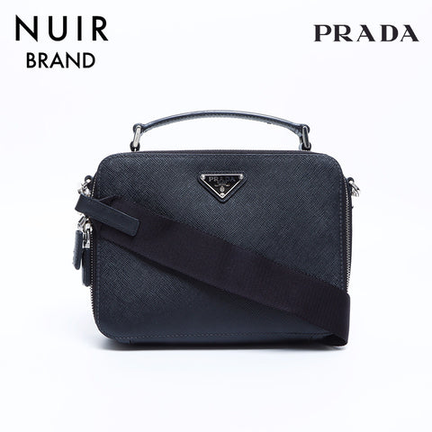 PRADA Brick Leather Shoulder Bag Black WS7974