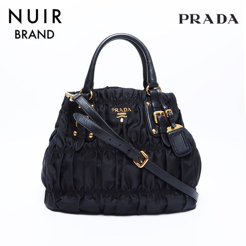 PRADA Gathered Bag 2-way Nylon Handbag Black WS7975