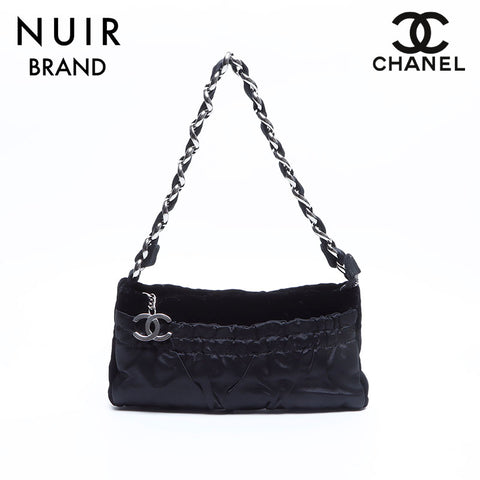 Chanel CHANEL No. 9 Satin Velour Chain Shoulder Bag Black WS7993
