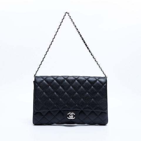 シャネル CHANEL 18番台 キャビアスキン マトラッセ シルバーチェーン ショルダーバッグ ブラック WS7994