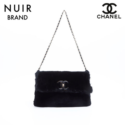 シャネル CHANEL 24番台 ファー チェーン ショルダーバッグ ブラック WS7995