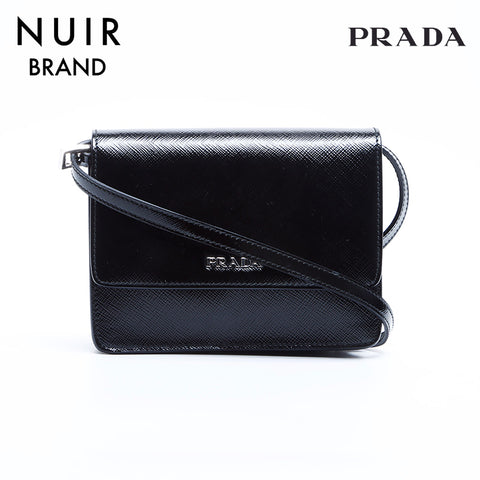 PRADA Leather Mini Pochette Shoulder Bag Black WS8002