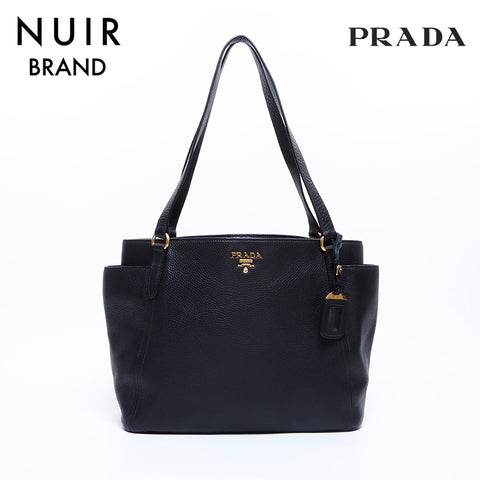 PRADA Leather Tote Shoulder Bag Black WS8009