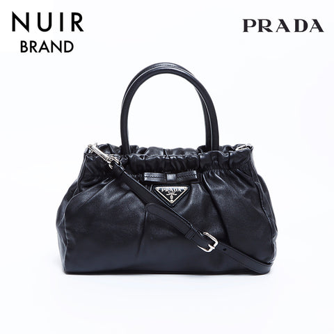 PRADA 2way Ribbon Silver Metal Fittings Shoulder Bag Black WS8011