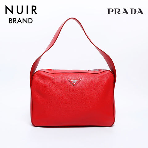 PRADA Leather Shoulder Bag Red WS8012