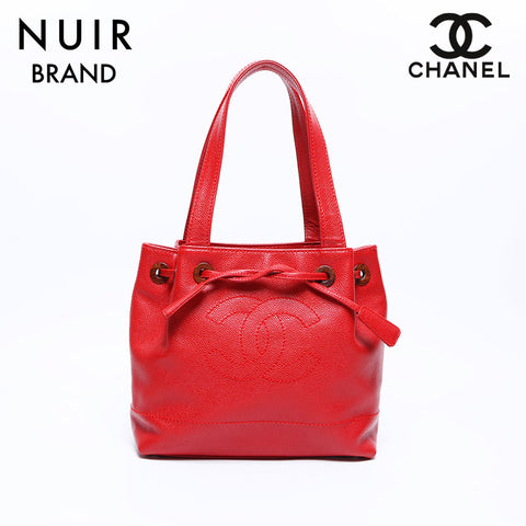 Chanel CHANEL No. 7 Caviar Skin Coco Mark Tote Bag Red WS8019