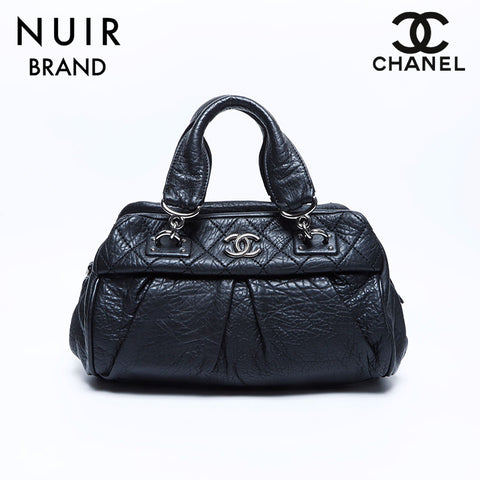 Chanel CHANEL No. 12 Leather Silver Metal Handbag Black WS8021