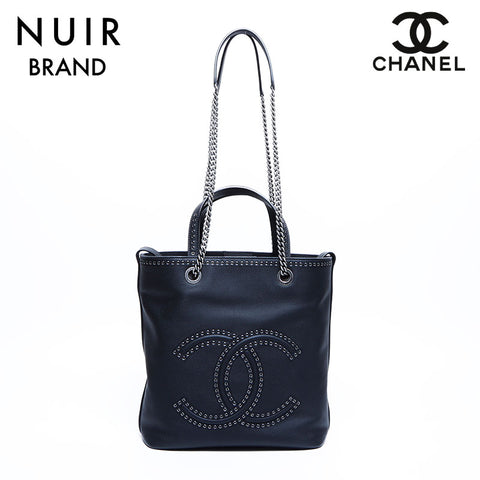 Chanel CHANEL No. 27 Caviar Skin Chain Tote Deka Coco Mark 2way Shoulder Bag Black WS8024