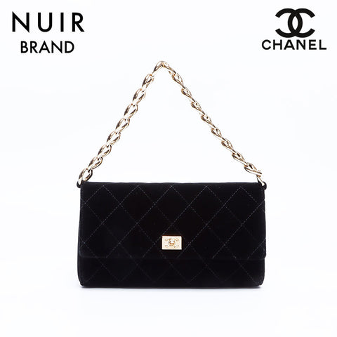 シャネル CHANEL 7番 ベロア チェーン ショルダーバッグ マトラッセ ハンドバッグ ブラック WS8025