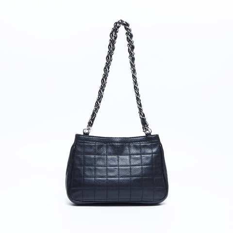 Chanel CHANEL No. 9 Caviar Skin Button Chain Silver Metal Shoulder Bag Black WS8026
