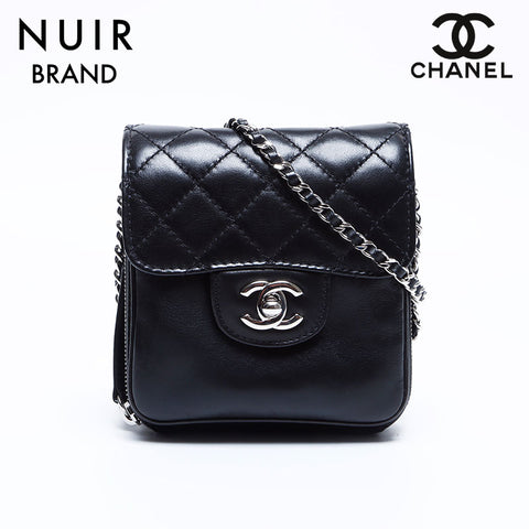 Chanel CHANEL No. 16 Matelasse Wallet Silver Hardware Chain Mini Shoulder Bag Black WS8027