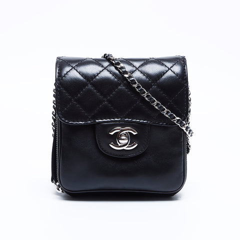 シャネル CHANEL 16番台 マトラッセ ウォレット シルバー金具 チェーン ミニ ショルダーバッグ ブラック WS8027