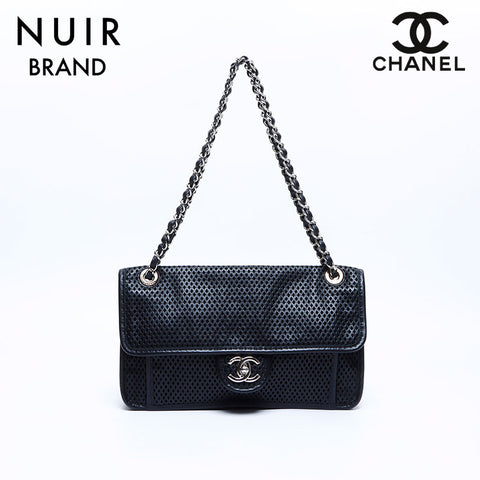 Chanel CHANEL No. 17 Punched French Riviera Shoulder Bag Black WS8028