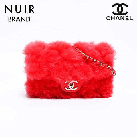 Chanel CHANEL No. 28 Fur Chain Shoulder Bag Red WS8029