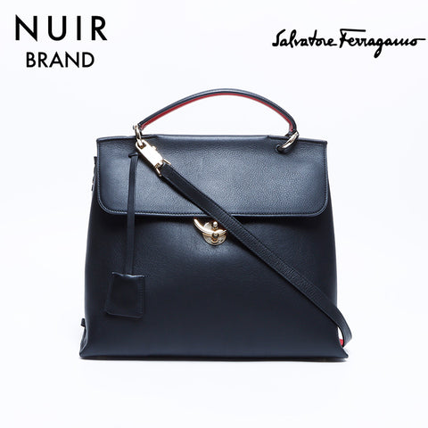 Salvatore Ferragamo Jet Set Leather 2-way Shoulder Bag Black WS8037