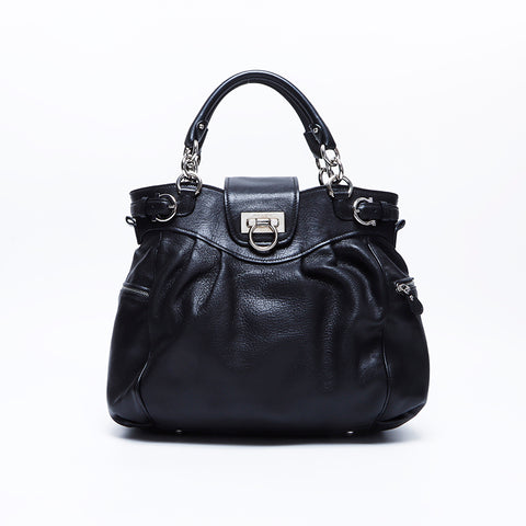 Salvatore Ferragamo Gancini Silver Fittings Handbag Black WS8040