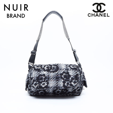 シャネル CHANEL 10番台 ウール チェーン フラワー ショルダーバッグ グレー WS8094